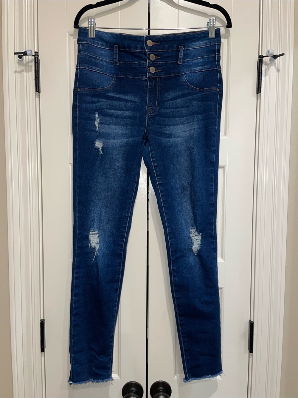 Dark Blue High-Rise Distressed Women’s Jeans